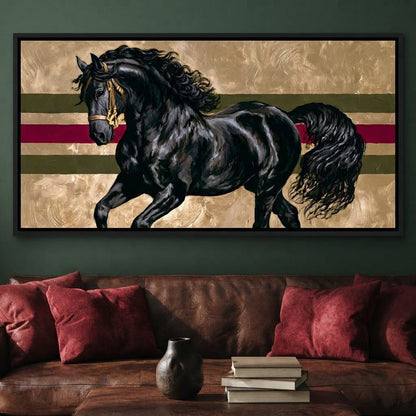 Golden Galloping Stallion Canvas Wall Art
