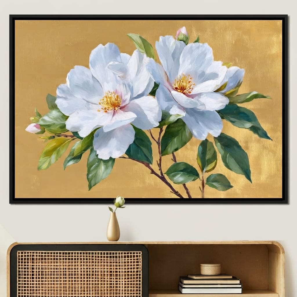 Golden Gardenia Duet Blooming Canvas Wall Art