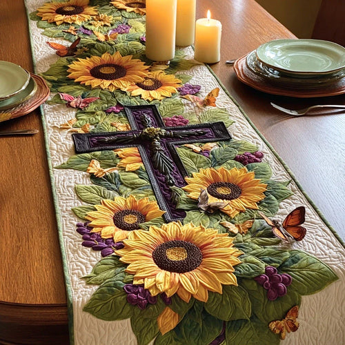 Golden Grace Cross Quilted Table Runner