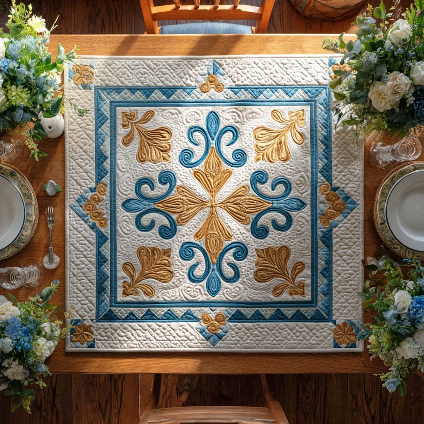 Golden Grace Quilted Table Topper