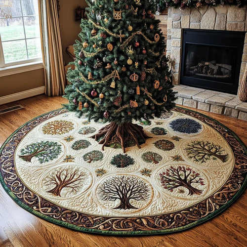 Golden Harmony Christmas Quilted Tree Skirt