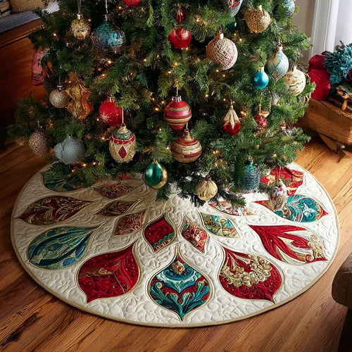 Golden Harmony Christmas Quilted Tree Skirt