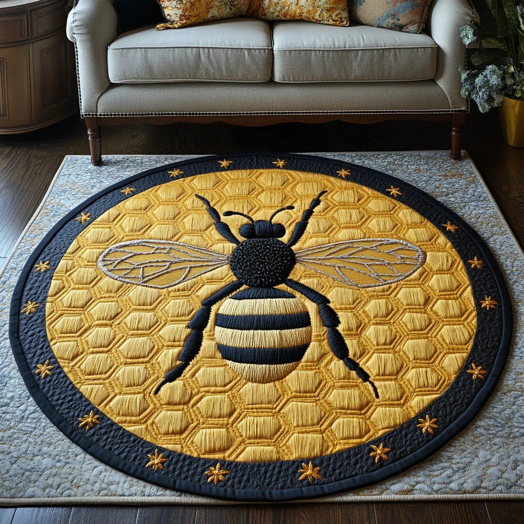Golden Hive Whirl Quilted Round Mat