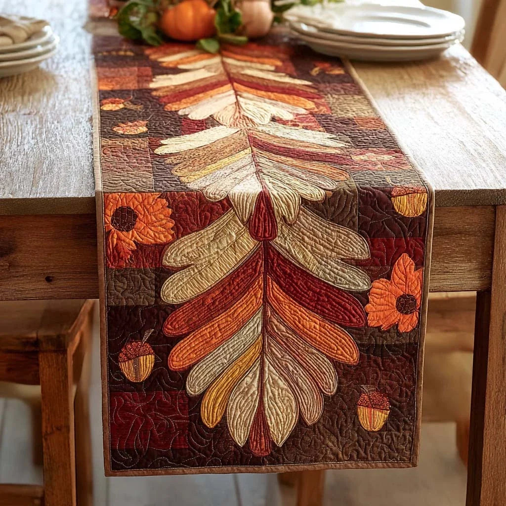 Golden Leaf Pathway Quilted Table Runner