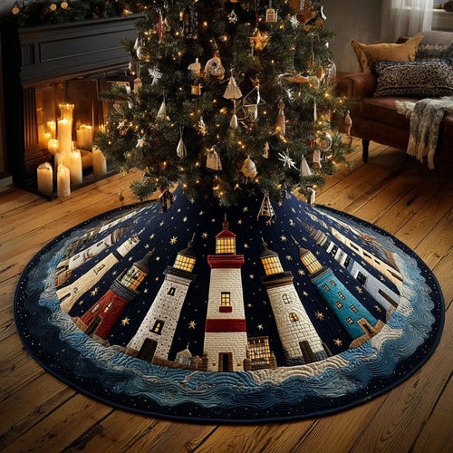 Golden Lighthouse Christmas Quilted Tree Skirt