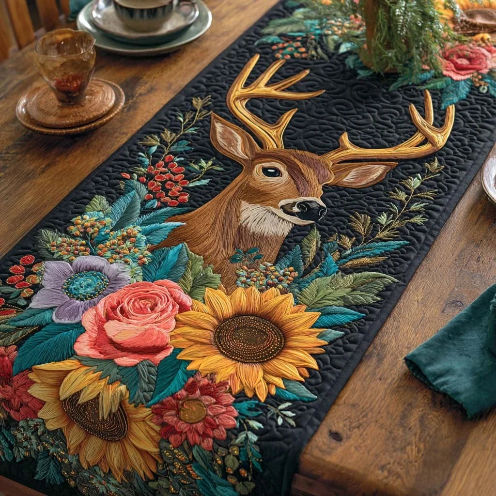Golden Meadow Stag Quilted Table Runner
