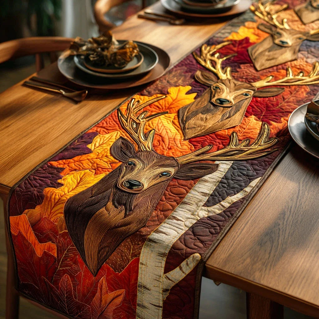 Golden Meadow Stag Quilted Table Runner