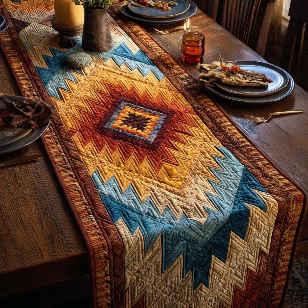 Golden Mesa Burst Quilted Table Runner