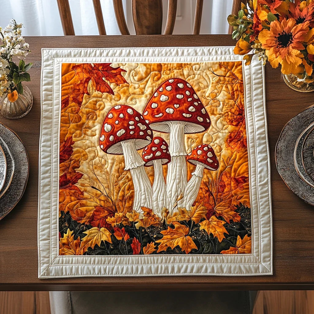 Golden Mushroom Quilted Table Topper