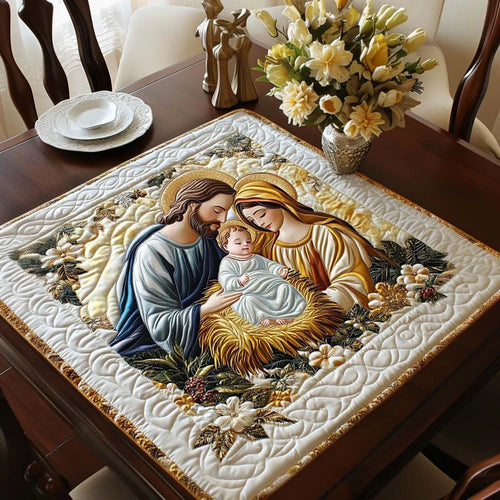 Golden Nativity Quilted Table Topper