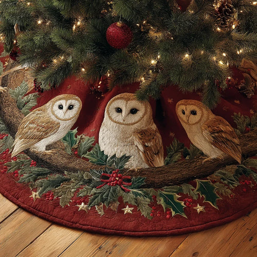 Golden Owl Christmas Quilted Tree Skirt