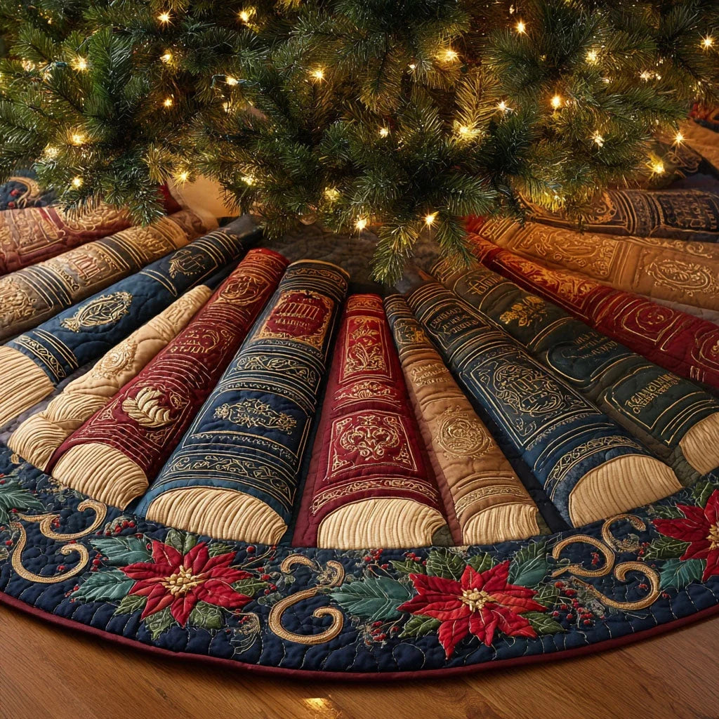 Golden Pages Christmas Quilted Tree Skirt