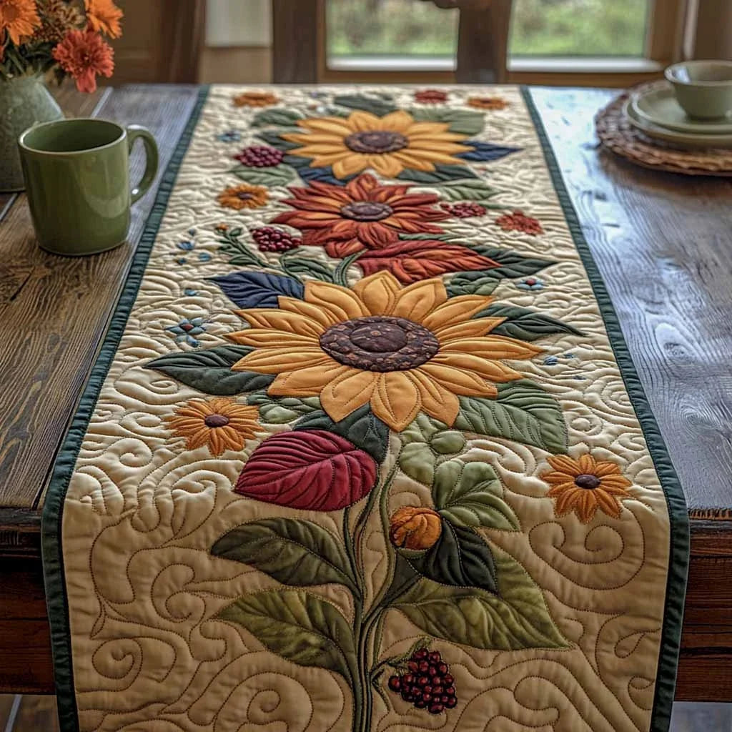 Golden Petals Quilted Table Runner