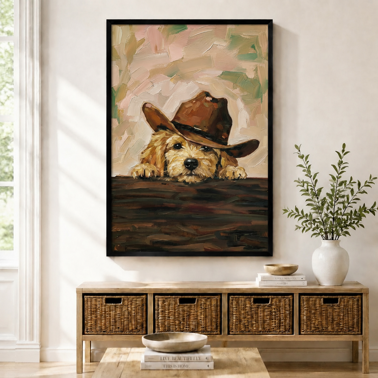 Cowboy Golden Retriever Puppy Canvas Wall Art