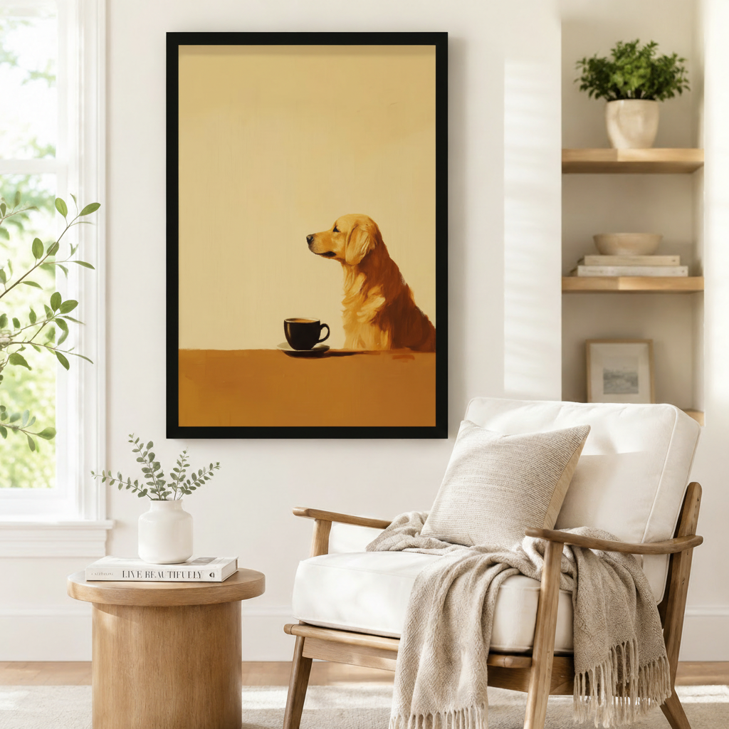 Golden Retriever Coffee Minimalist Canvas Wall Art