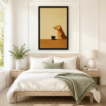 Golden Retriever Coffee Minimalist Canvas Wall Art