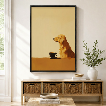 Golden Retriever Coffee Minimalist Canvas Wall Art