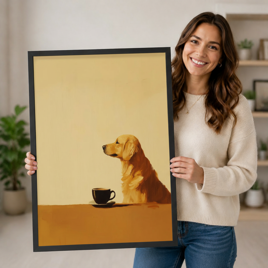 Golden Retriever Coffee Minimalist Canvas Wall Art