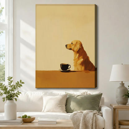 Golden Retriever Coffee Minimalist Canvas Wall Art
