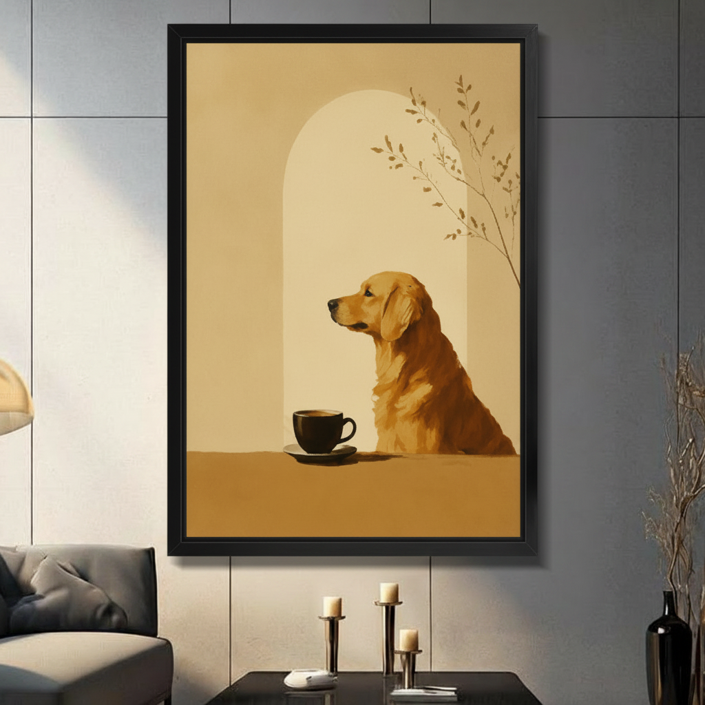 Japandi Golden Retriever Coffee Canvas Art Wall Art