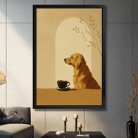 Japandi Golden Retriever Coffee Canvas Art Wall Art