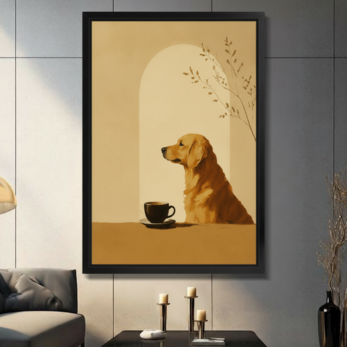 Japandi Golden Retriever Coffee Canvas Art Wall Art