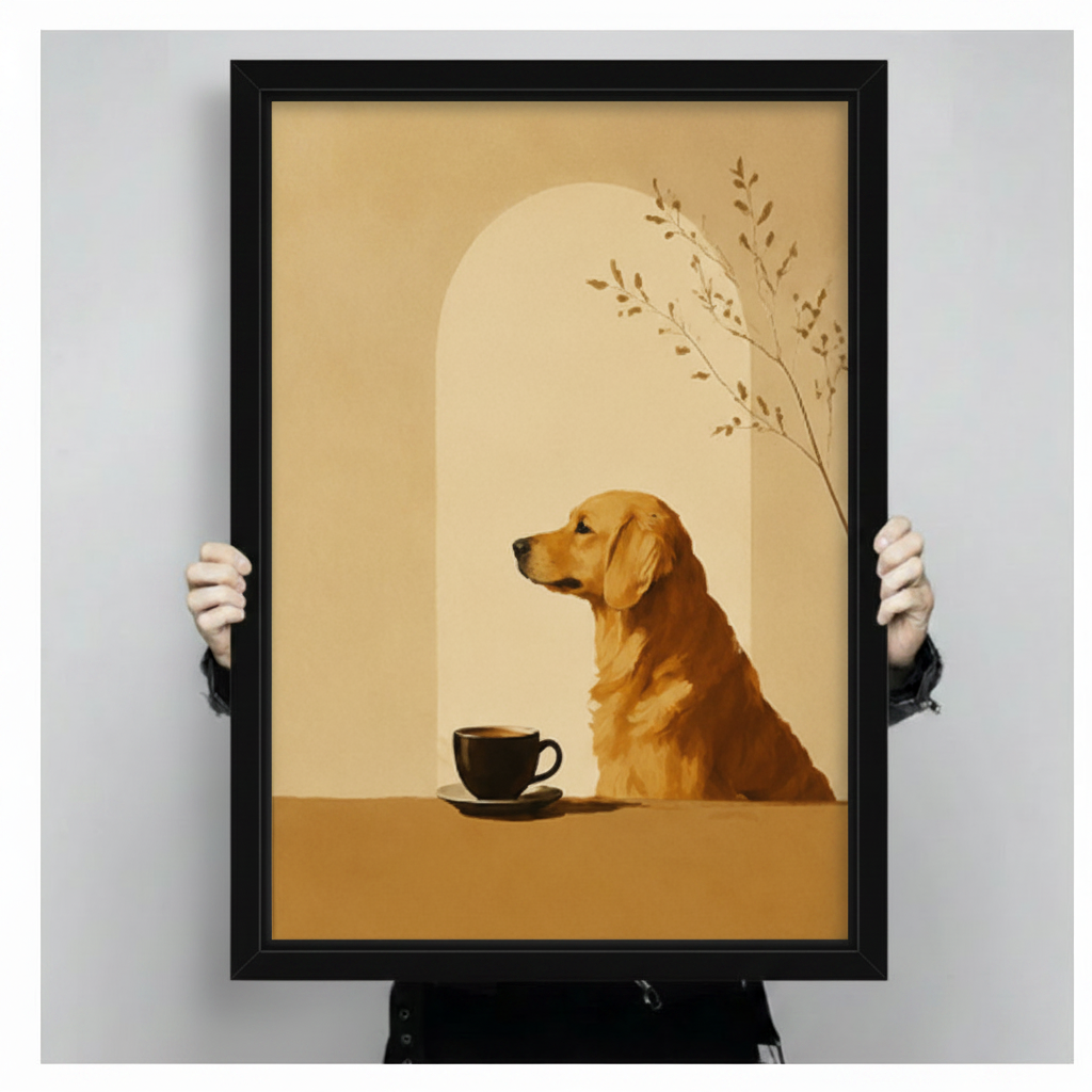 Japandi Golden Retriever Coffee Canvas Art Wall Art