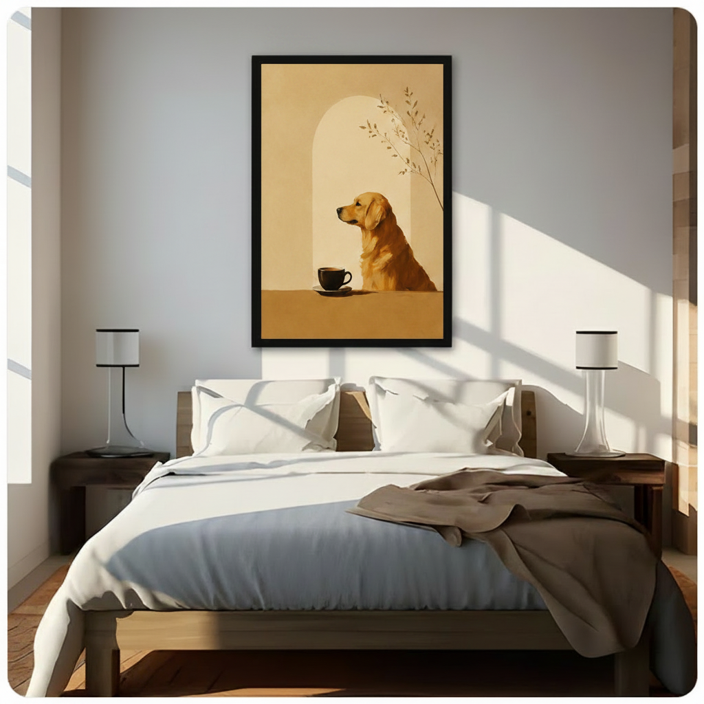 Japandi Golden Retriever Coffee Canvas Art Wall Art