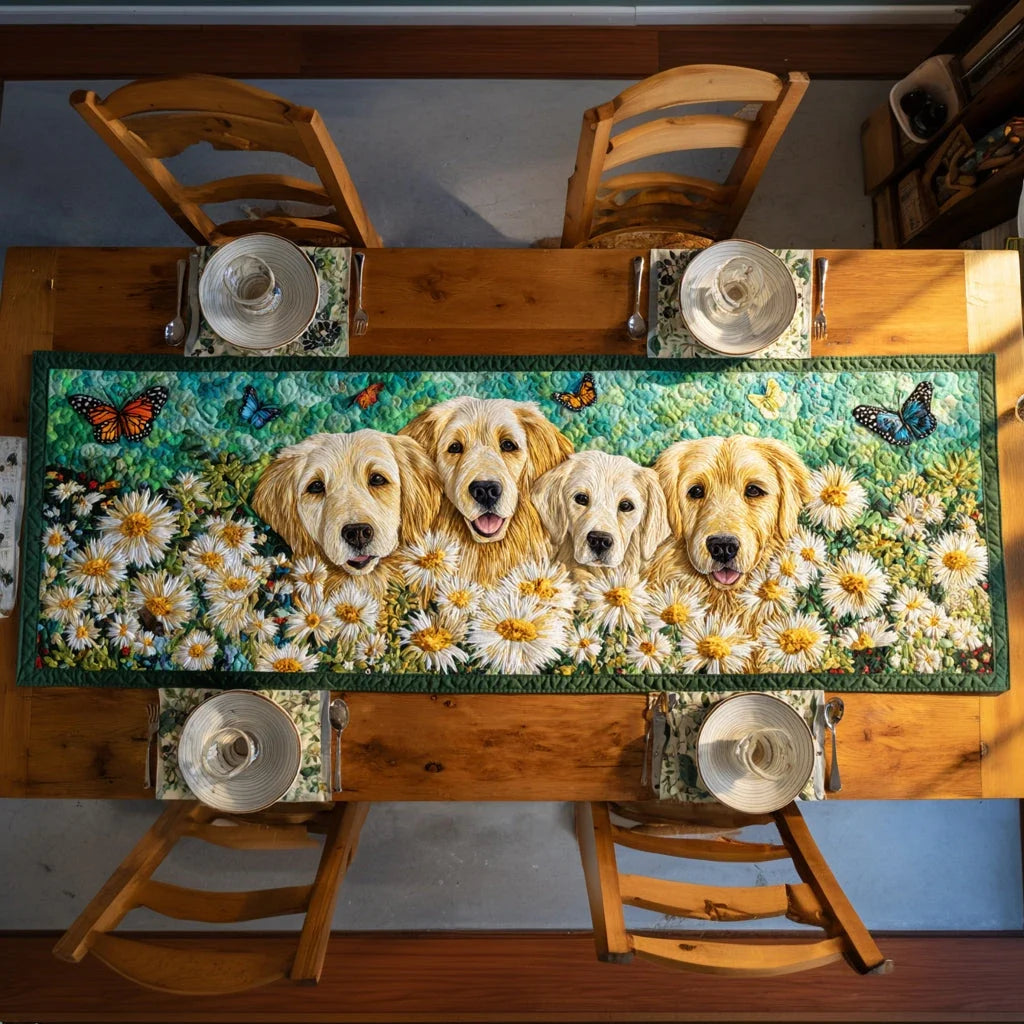 Golden Retriever Daisy Quilted Table Runner