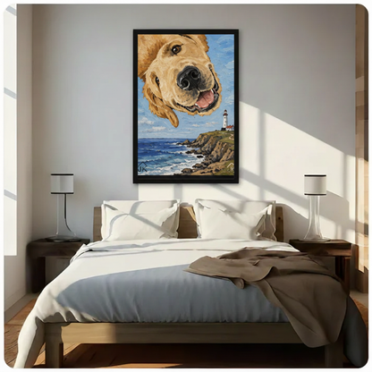Golden Retriever Lighthouse Coastal Canvas Art