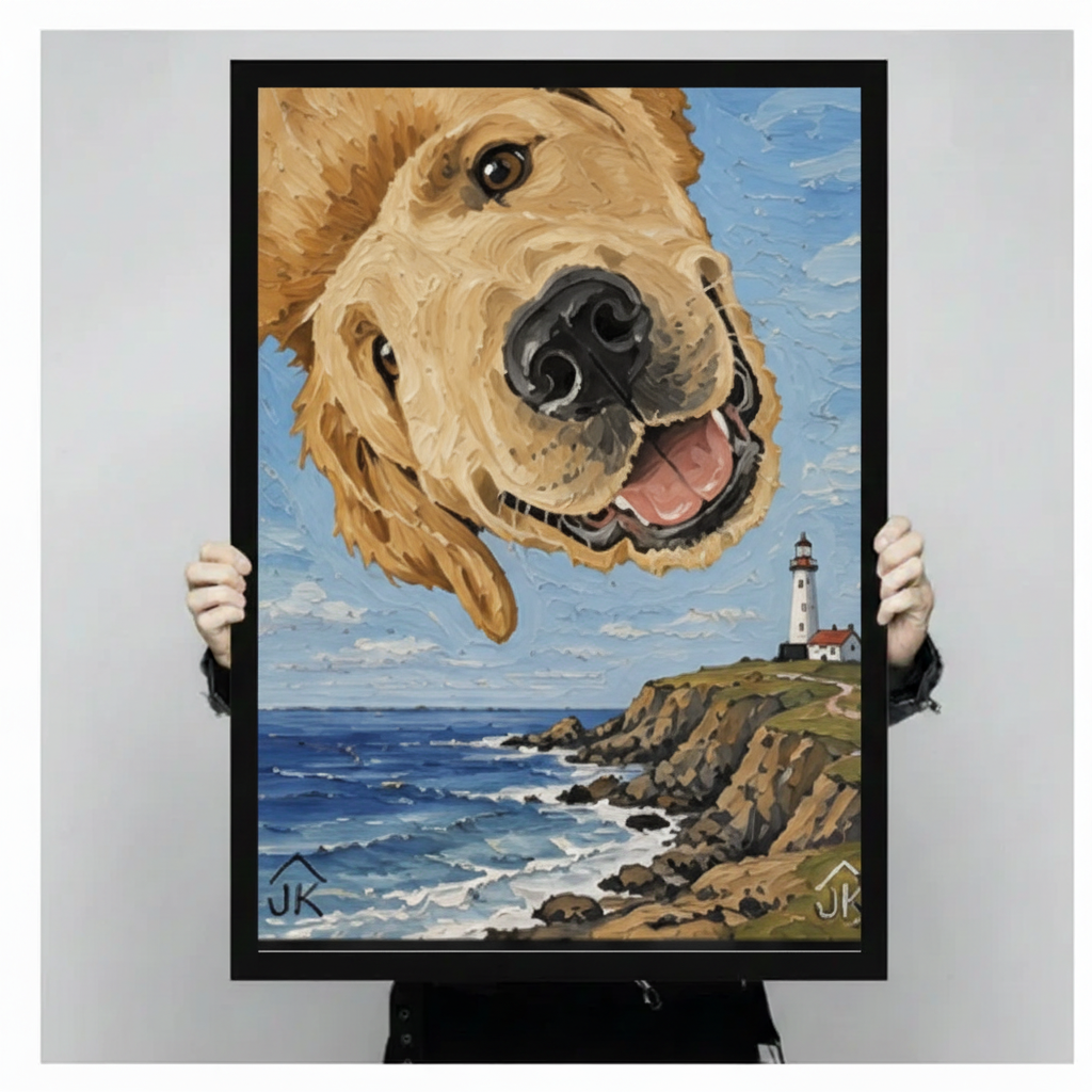 Golden Retriever Lighthouse Coastal Canvas Art