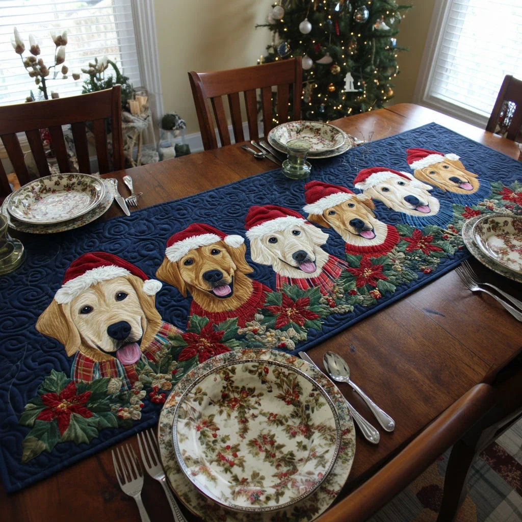 Golden Retriever Poinsettia Quilted Table Runner
