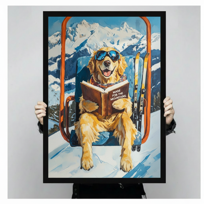 Ski Golden Retriever Mountain Funny Canvas Art