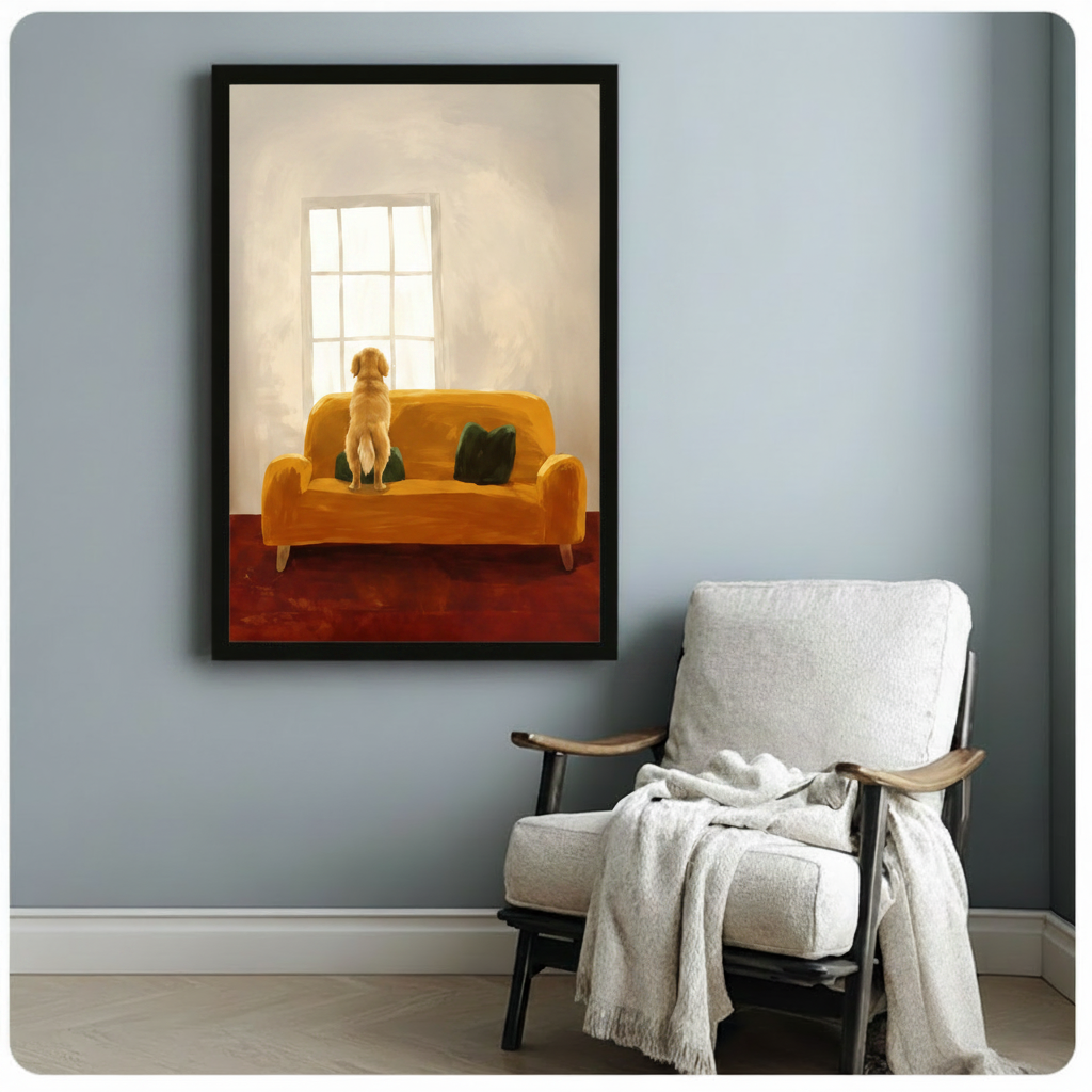 Golden Retriever Window Canvas Art | Dog Wall Decor