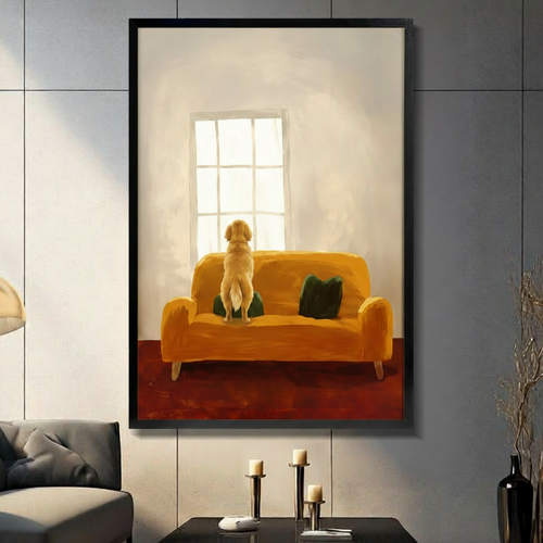 Golden Retriever Window Canvas Art | Dog Wall Decor