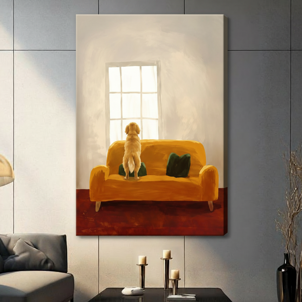 Golden Retriever Window Canvas Art | Dog Wall Decor