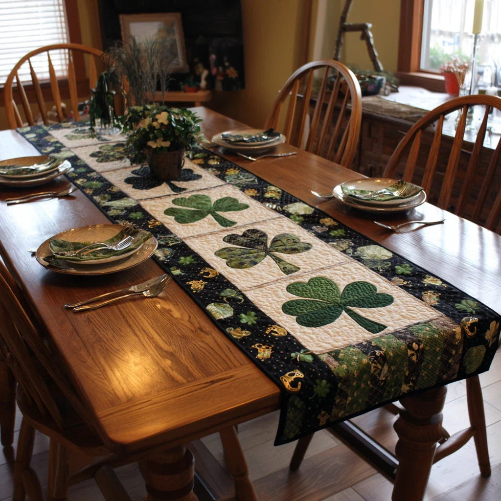 Golden Shamrock Quilted Table Runner