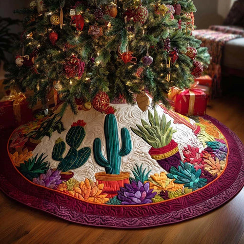 Golden Spikes Christmas Quilted Tree Skirt
