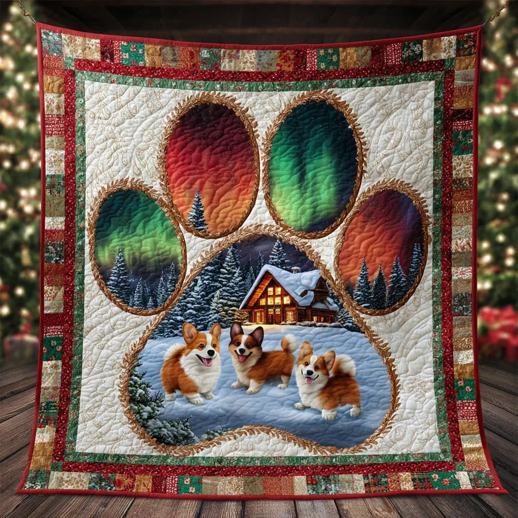 Golden Spirit Corgi Paw Quilt Blanket