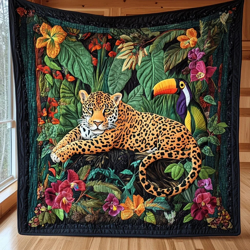 Golden Spirit Jaguar Quilt Blanket