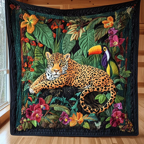 Golden Spirit Jaguar Quilt Blanket