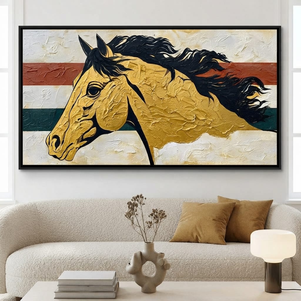 Golden Stallion Portrait Canvas Wall Art