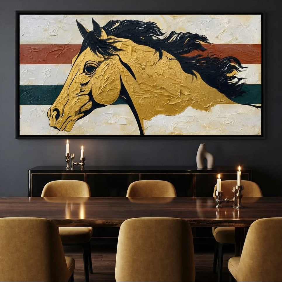 Golden Stallion Portrait Canvas Wall Art