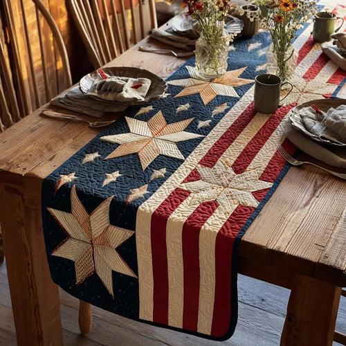 Golden Star Quilted Table Runner