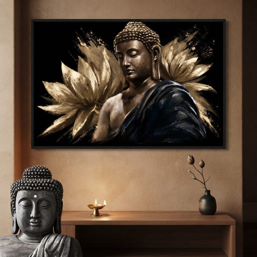 Golden Stillness Beyond The Lotus Canvas Wall Art
