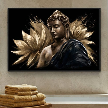 Golden Stillness Beyond The Lotus Canvas Wall Art
