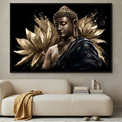 Golden Stillness Beyond The Lotus Canvas Wall Art
