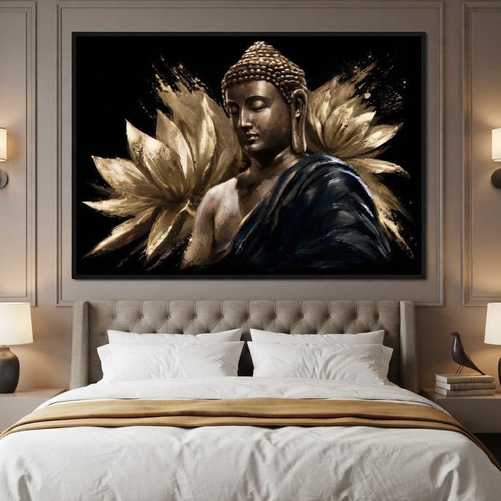 Golden Stillness Beyond The Lotus Canvas Wall Art