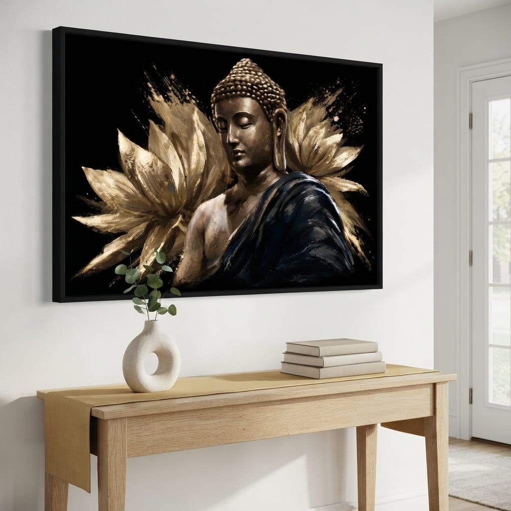 Golden Stillness Beyond The Lotus Canvas Wall Art
