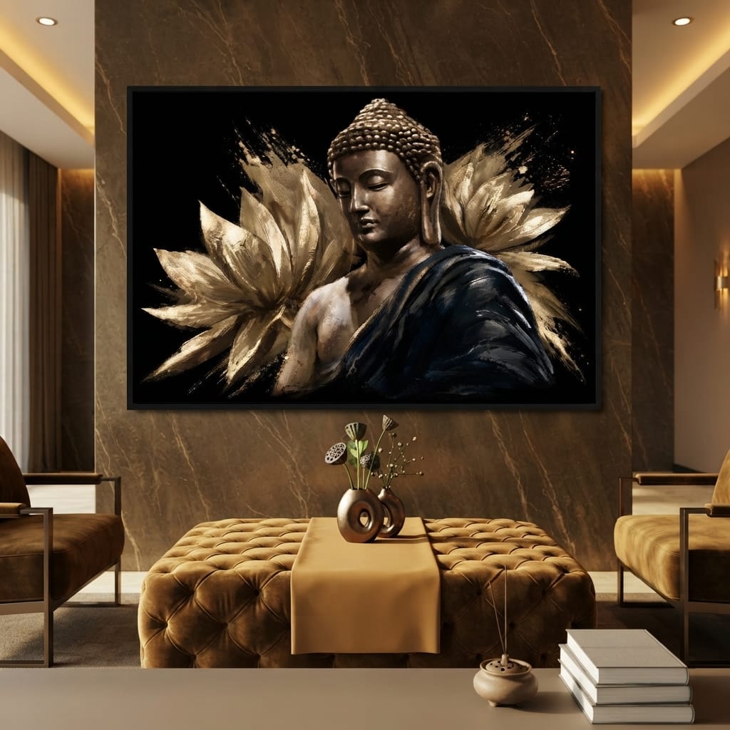 Golden Stillness Beyond The Lotus Canvas Wall Art
